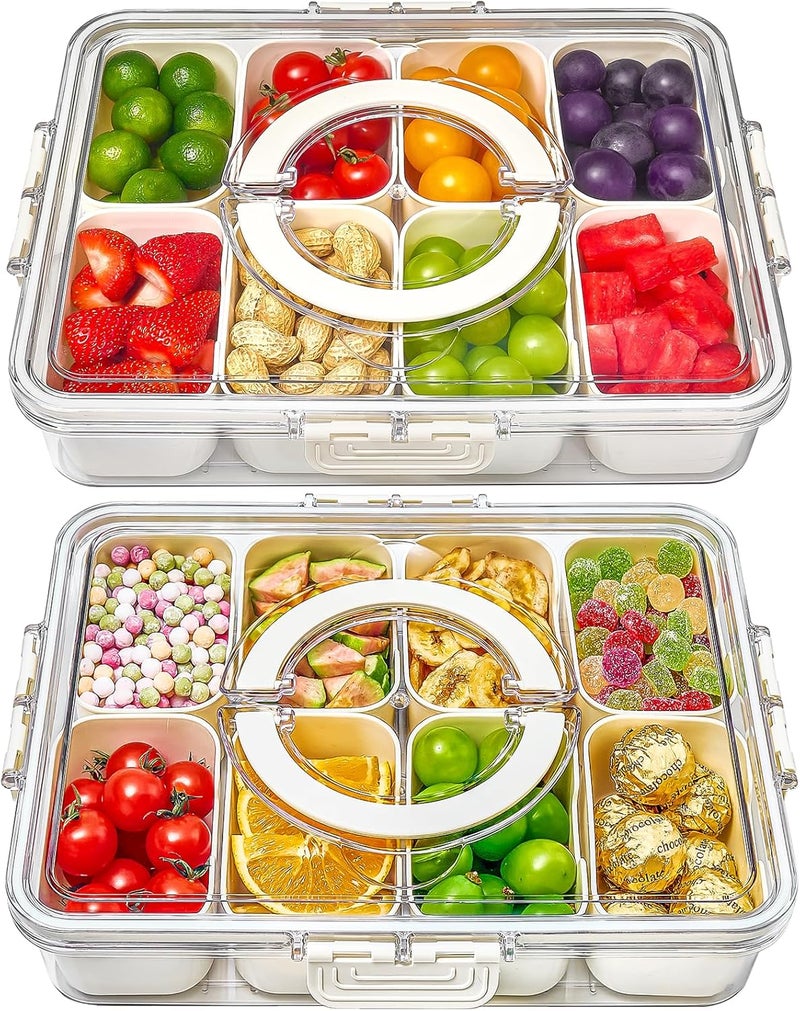 Mfacoy Snackle Box Container, 2 Pack Divided Serving Tray with Lid and Handle, Snack Box Charcuterie Container for Portable Snack Platters, Clear Organizer for Candy, Fruits, Travel, Party, Picnic - Image 1